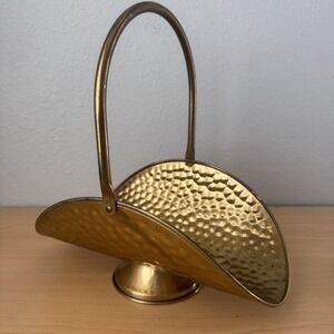 Vtg 80s Hammered Brass Tone Flower Basket Made in Holland by Nijhaf-Zevenaar MCM